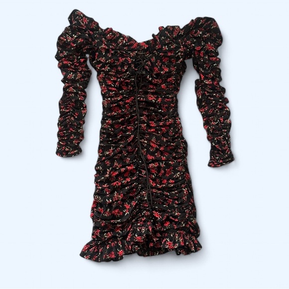 Fashion Nova Black and Red Floral Mini Dress with Ruffles - Picture 2 of 8